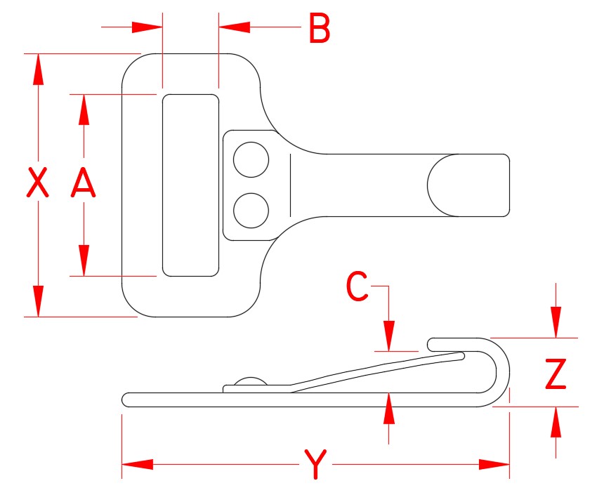 Stainless Steel Fixed Bimini Clip, S0220-0025, Line Drawing